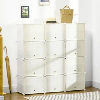 HOMCOM Dulap pantofi modular Economiseste spatiu pentru interior cu gauri de ventilatie, 12 cuburi din plastic PP si otel, 125x32x125cm, alb(m-2)