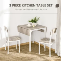 HOMCOM Set masa si 2 scaune pentru bucatarie  pliabile din lemn si otel, culoare Lemn natural, alb(m-4)