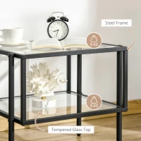 HOMCOM Masuta de cafea stil minimalist cu 2 niveluri, sticla temperata, 54x44x45.5cm, negru(m-5)