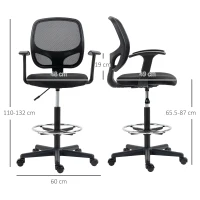 Vinsetto Scaun de birou reglabil pe inaltime cu cotiere, roti pivotante si scaun captusit cu cauciuc spuma, 60x56x110-132cm, negru(m-3)