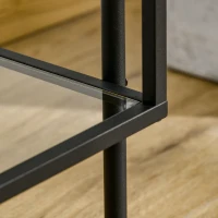 HOMCOM Masuta de cafea stil minimalist cu 2 niveluri, sticla temperata, 54x44x45.5cm, negru(m-9)