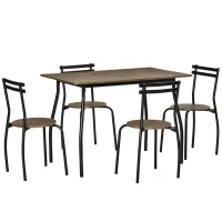 HOMCOM Set masa dreptunghiulara cu 4 scaune pentru sufragerie, bucatarie, living, maro si negru(m-1)
