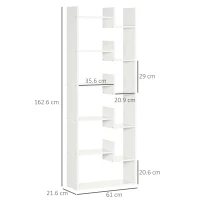 HOMCOM Biblioteca moderna cu 6 etaje cu 11 rafturi deschise din MDF si PAL, mobilier biblioteca pentru studiu si sufragerie, 61x21,6x162,6 cm, alb(m-3)