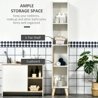 Kleankin Mobilier pentru baie, coloana pentru baie, 31x30x177cm, Alb  si lemn natural(m-4)