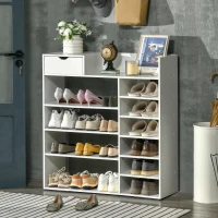 HOMCOM Dulap de pantofi cu rafturi si sertar pentru 12 pantofi, dulap de pantofi din lemn pentru intrare si dormitor, 88x30x93cm, alb(m-10)