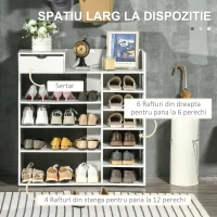 HOMCOM Dulap de pantofi cu rafturi si sertar pentru 12 pantofi, dulap de pantofi din lemn pentru intrare si dormitor, 88x30x93cm, alb(m-4)