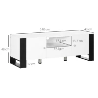 HOMCOM Dulap TV modern cu dulapuri, sertar si polita, dulap joasa din lemn pentru TV pana la 65", 140x43x48cm, alb-negru(m-3)