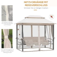 Outsunny 3-zitter Hollywoodschommel tuinschommel paviljoen zijwanden ligfunctie(m-6)