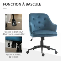 Vinsetto Chaise de bureau fauteuil de bureau ergonomique hauteur réglable pivotante à 360° revêtement velours grand confort 63 x 64 x 96 cm bleu(m-5)