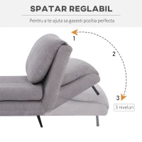 HOMCOM Fotoliu Pat 2 in 1 reglabil pe 3 niveluri cu sezut foarte mare si captuseala din spuma, structura din lemn, otel si efect de catifea gri(m-5)