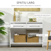 HOMCOM Masa consola din PAL  cu polita inferioara si 2 sertare cu maner, masa pentru hol, sufragerie si dormitor, 101,6x28x76,2 cm, alb(m-4)