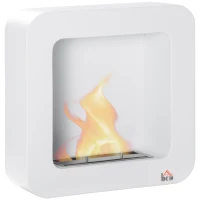 HOMCOM Semineu cu bioetanol montat pe perete , din metal, ardere de 2,5 ore, cu rezervor de 1 l si capac de 20 m², 48x18x48cm, alb(m-1)