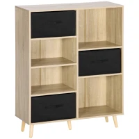 HOMCOM Raft pentru biblioteca cu 7 compartimente, dulap multifunctional cu 3 sertare detasabile, 90x30x102,5 cm, lemn(m-1)