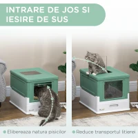 Pawhut Litiera Pisici – Verde, 2 Usi cu Tava Detasabila(m-5)