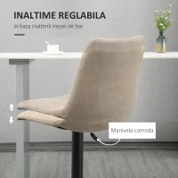 HOMCOM Set de scaune de bar reglabile pe inaltime 2 piese cu suport pentru picioare, otel si poliester, 47,5x57,5x95-116 cm, maro deschis(m-5)