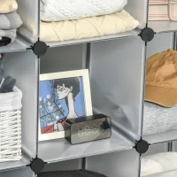 HOMCOM Mobilier pentru incaltaminte modular, 16 cuburi 30x30x30cm din plastic PP si otel , transparent(m-8)
