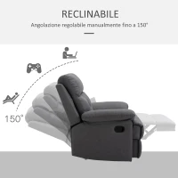 HOMCOM Poltrona Relax Reclinabile con Poggiapiedi Imbottita Rivestimento in Microfibra, Grigio, 90x96x100cm(m-4)