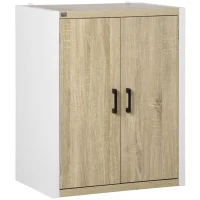 HOMCOM Dulap multifunctional pentru intrare si sufragerie, dulap cu 2 usi cu polita reglabila din MDF, 62x40x77cm, alb si lemn(m-1)