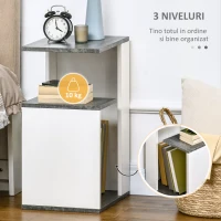 HOMCOM Noptiera cu raft deschis din PAL, noptiera moderna cu design neregulat, 35x29,5x60cm, gri si alb(m-5)