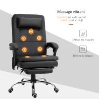 Vinsetto Fauteuil de bureau massant chaise ergonomique avec repose-pieds et repose-tête hauteur réglable dossier inclinable télécommande 67 x 70 x 112-120 cm noir(m-5)