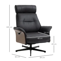 HOMCOM Fotoliu rabatabil cu tetiera reglabila si scaun captusit din cauciuc spuma, structura din otel si lemn, 84x83x103cm, negru si nuc(m-3)