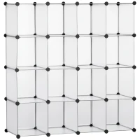 HOMCOM Mobilier pentru incaltaminte modular, 16 cuburi 30x30x30cm din plastic PP si otel , transparent(m-1)