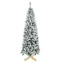 HOMCOM 6 Ft Snow Flocked Artificial Christmas Tree, Xmas Pencil Tree with Realistic Branches, Auto Open, Pinewood Base, Green(m-11)