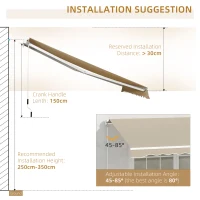 Outsunny 13'X8' Manual Retractable Patio  Awning Window Door Sun Shade - Coffee(m-9)