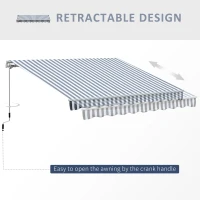 Outsunny 3.5M x 2.5M Garden Patio Manual Awning Canopy Sun Shade Shelter Retractable Gear Lever Winding Handle - Grey(m-8)