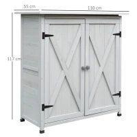 Outsunny Gartenschrank Holz, Geräteschuppen wetterfest 110 x 55 x 117 cm, Gerätehaus mit Tür, Pultdach, Ablagen, Geräteschrank, Gartenhaus Werkzeugschrank Gartenschuppen für Garten Terrasse Grau(m-3)