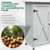 Outsunny Gartenschrank Holz, Geräteschuppen wetterfest 110 x 55 x 117 cm, Gerätehaus mit Tür, Pultdach, Ablagen, Geräteschrank, Gartenhaus Werkzeugschrank Gartenschuppen für Garten Terrasse Grau(m-7)