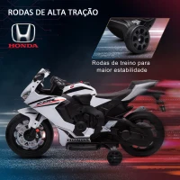 HOMCOM Mota Elétrica com Licença HONDA para Crianças de 3-5 Anos Mota a Bateria 6V com Farol Buzina Música 90x44x52cm Branco(m-8)