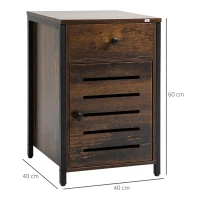 HOMCOM Mesa de Cabeceira com 1 Gaveta 1 Armário Mesa Auxiliar de Estilo Industrial 40x40x60cm Marrom(m-3)