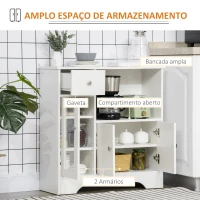 HOMCOM Aparador Moderno com Porta de Vidro Gaveta Prateleira Aberta e Prateleiras Ajustáveis Móvel Auxiliar 80x30x82cm Branco(m-4)