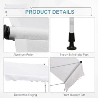 Outsunny 300 x 150cm Patio Adjustable Awning Floor- to-ceiling Retractable Shade,UV Protective - White(m-6)