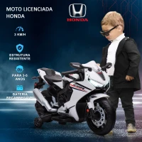 HOMCOM Mota Elétrica com Licença HONDA para Crianças de 3-5 Anos Mota a Bateria 6V com Farol Buzina Música 90x44x52cm Branco(m-5)