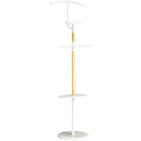 HOMCOM Cabide de Pé Cabide para Casacos com 2 Barras para Pendurar 2 Prateleiras de Armazenamento e Base de Mármore 46x35x152cm Branco(m-1)