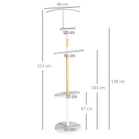 HOMCOM Cabide de Pé Cabide para Casacos com 2 Barras para Pendurar 2 Prateleiras de Armazenamento e Base de Mármore 46x35x152cm Branco(m-3)