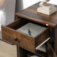 HOMCOM Mesa de Cabeceira com 1 Gaveta 1 Armário Mesa Auxiliar de Estilo Industrial 40x40x60cm Marrom(m-8)