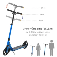 HOMCOM® Kinderroller Scooter Tretroller mit beleuchteten Rädern für 14+ faltbar Blau(m-4)