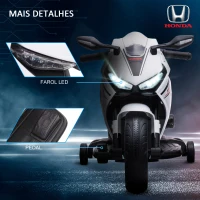 HOMCOM Mota Elétrica com Licença HONDA para Crianças de 3-5 Anos Mota a Bateria 6V com Farol Buzina Música 90x44x52cm Branco(m-6)