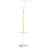 HOMCOM Cabide de Pé Cabide para Casacos com 2 Barras para Pendurar 2 Prateleiras de Armazenamento e Base de Mármore 46x35x152cm Branco(m-8)