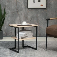 HOMCOM Mesa Auxiliar de 2 Níveis Mesa Auxiliar para Sala de Estar Dormitório Escritório Estilo Moderno 45x35x48cm Madeira e Preto(m-2)