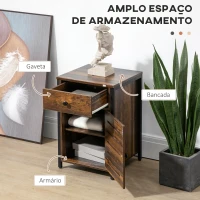HOMCOM Mesa de Cabeceira com 1 Gaveta 1 Armário Mesa Auxiliar de Estilo Industrial 40x40x60cm Marrom(m-5)