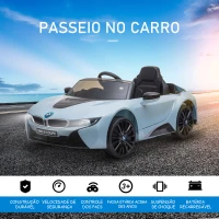 HOMCOM Carro Elétrico BMW I8 COUPE para Crianças com Bateria 6V Controlo Remoto e Manual Música MP3 e Faróis 115x72,5x46 cm Azul(m-8)