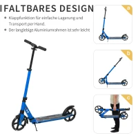 HOMCOM® Kinderroller Scooter Tretroller mit beleuchteten Rädern für 14+ faltbar Blau(m-7)