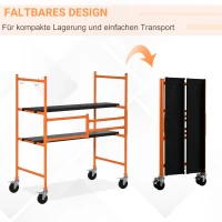 HOMCOM Arbeitsgerüst mobiles Gerüst Treppenleiter Leiter mit Feststellrädern Verstellbare Arbeitsplattform tragbar zusammenklappbare Leiterhocker Stahl Schwarz+Orange 105 x 59 x 117 cm(m-4)