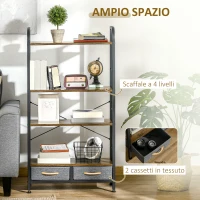 HOMCOM Mobile Libreria con 4 Scaffali e 2 Cassetti in Truciolato, Acciaio e Tessuto Effetto Lino, 64x27.5x121 cm(m-5)