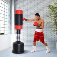 HOMCOM stojący worek treningowy, manekin bokserski-treningowy, worek bokserski, regulacja wysokości czarny+czerwony 158–186 cm(m-9)