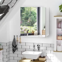 kleankin Dulapior Baie cu 3 Usi cu Oglinda, Dulapior Suspendat Baie din lemn Alb, Etajere Interioare Reglabile, 70x15x60cm(m-2)